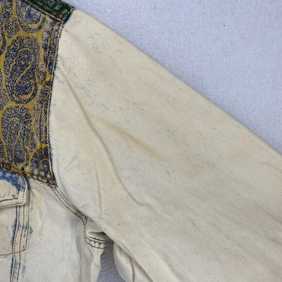 NAF NAF Jacket Mens S Bandana Patchwork Trucker Acid Washed Denim Blue VTG - Picture 6 of 16